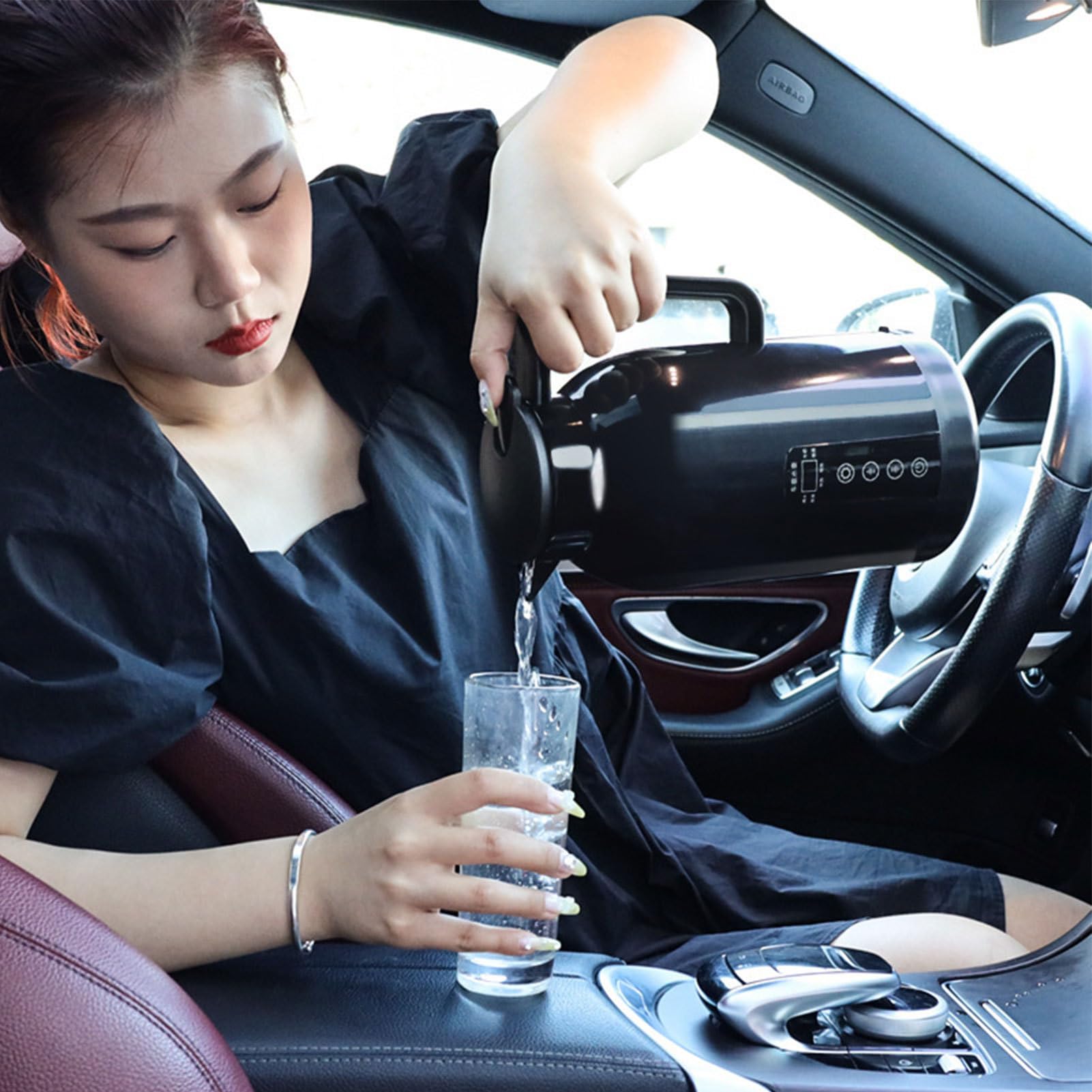 Hervidor de agua de coche | Pantalla LED de temperatura - Hervidor de agua | para hervir el agua - para camping, salidas familiares, té, café, leche, fideos instantáneos