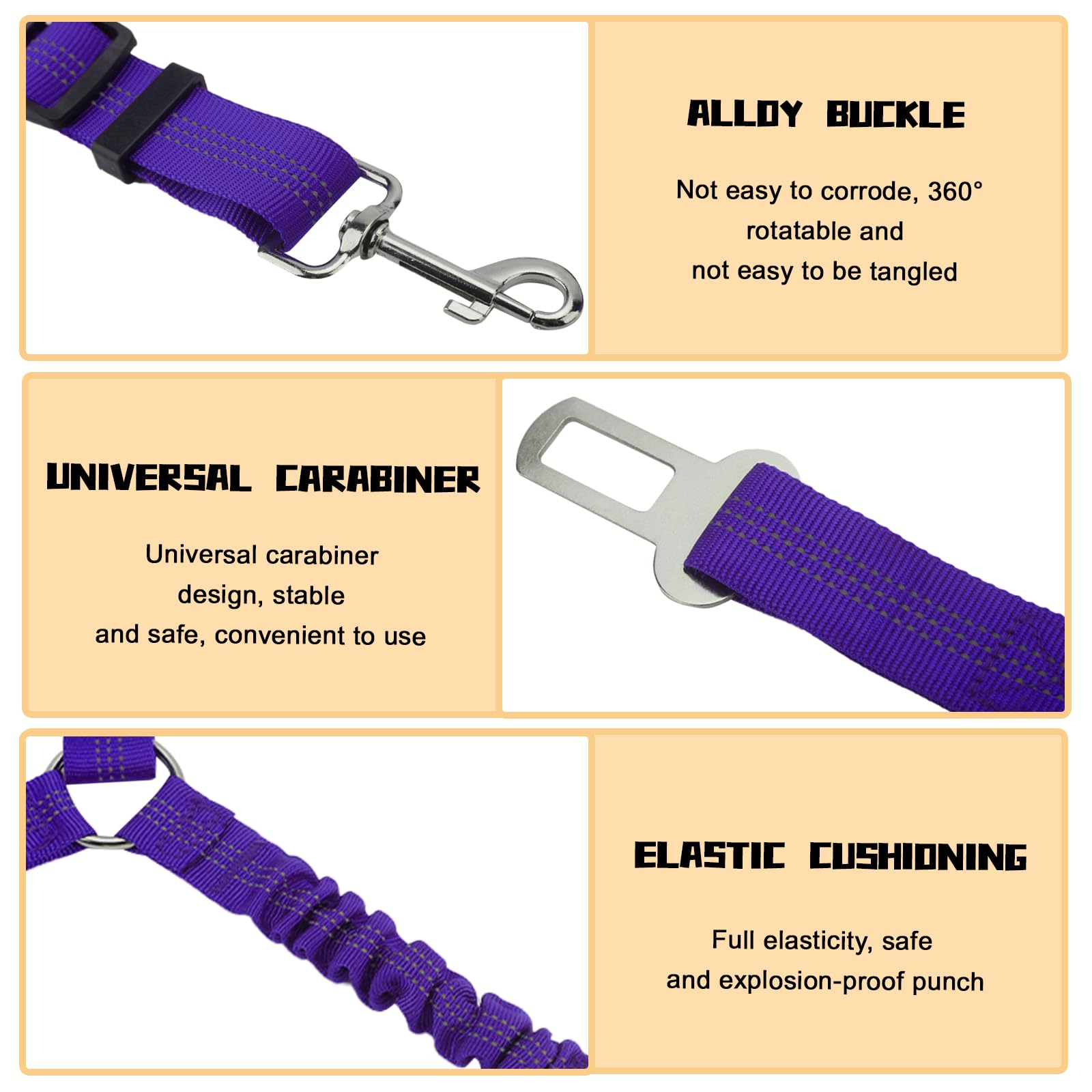 Dog Seat Belts for Cars UK,360° Tangle-Free Double Dog Lead,Adjustable Car Harness for Walking 2 Dogs,Pet Safety Travel Accessories (Purple) - Image 3