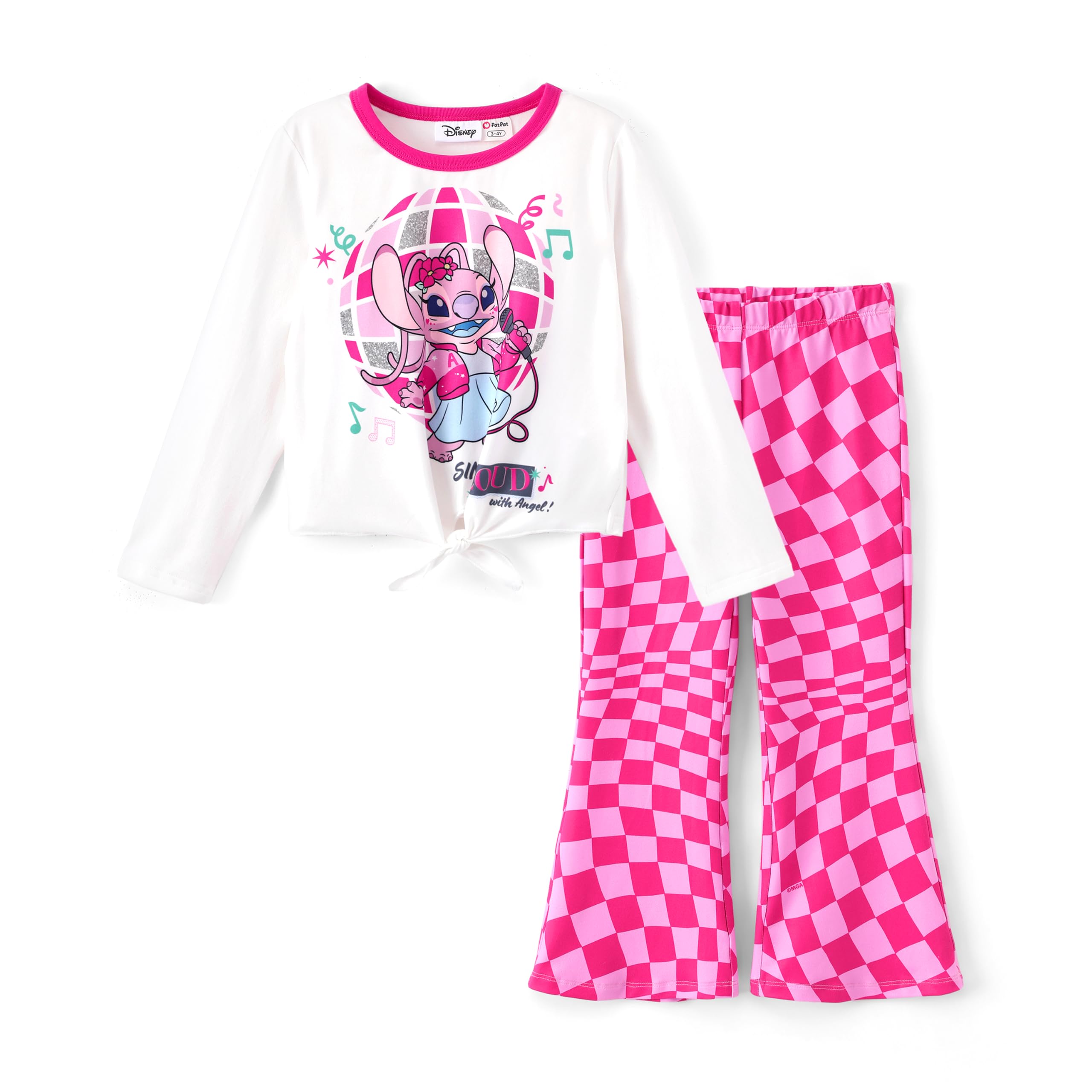 Disney Girls Outfits Long Sleeve Knot Front Shirt Flare Pants 2PC Clothes