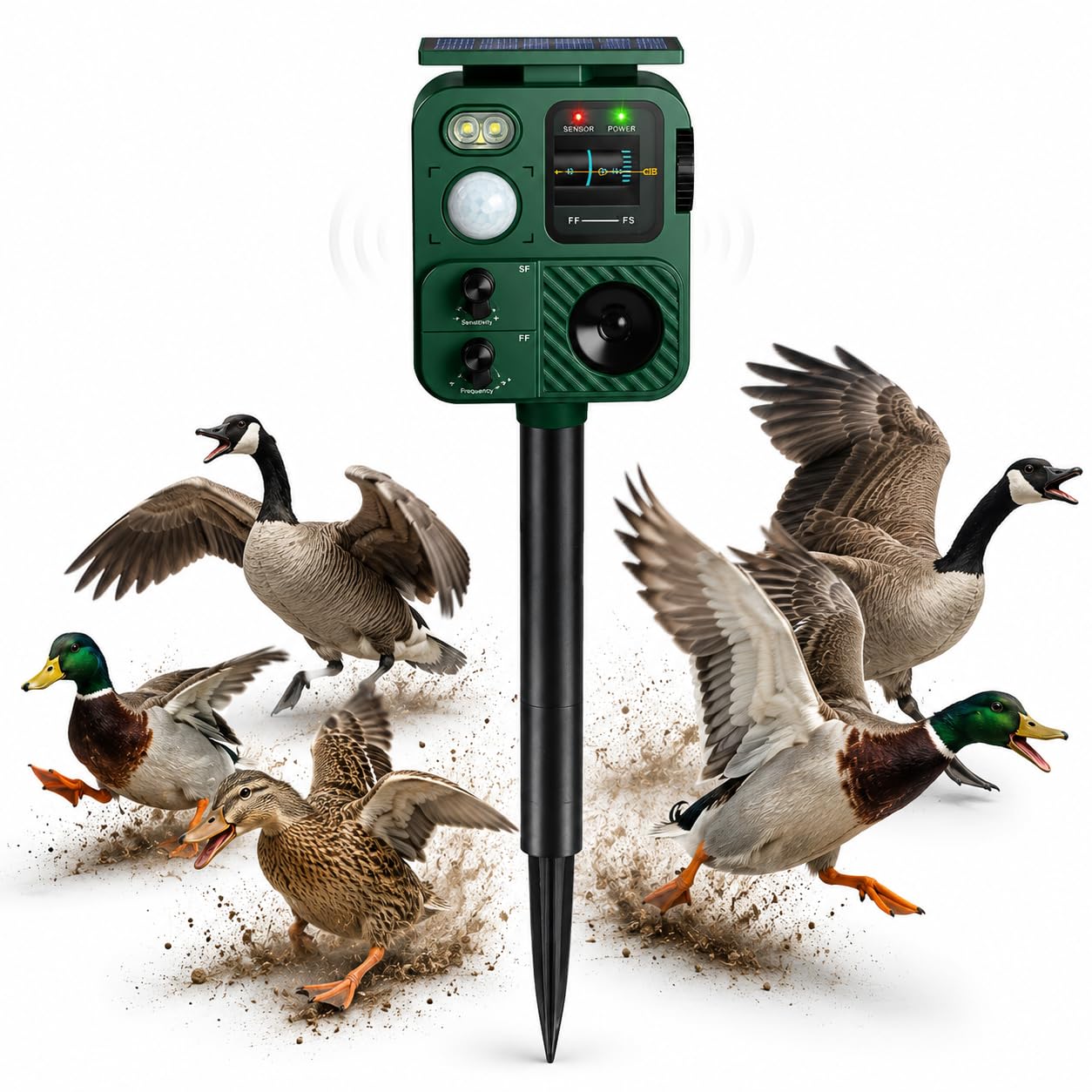 NO.5260417 Solar Ultrasonic Bird Repellent Outdoor Woodpecker Deterrent for House,Goose Repellent with Motion Sensor&Strobe Light,IP65 Waterproof Pigeon Bird Deterrent for Docks,Gardens,Boat,Piers-image-47
