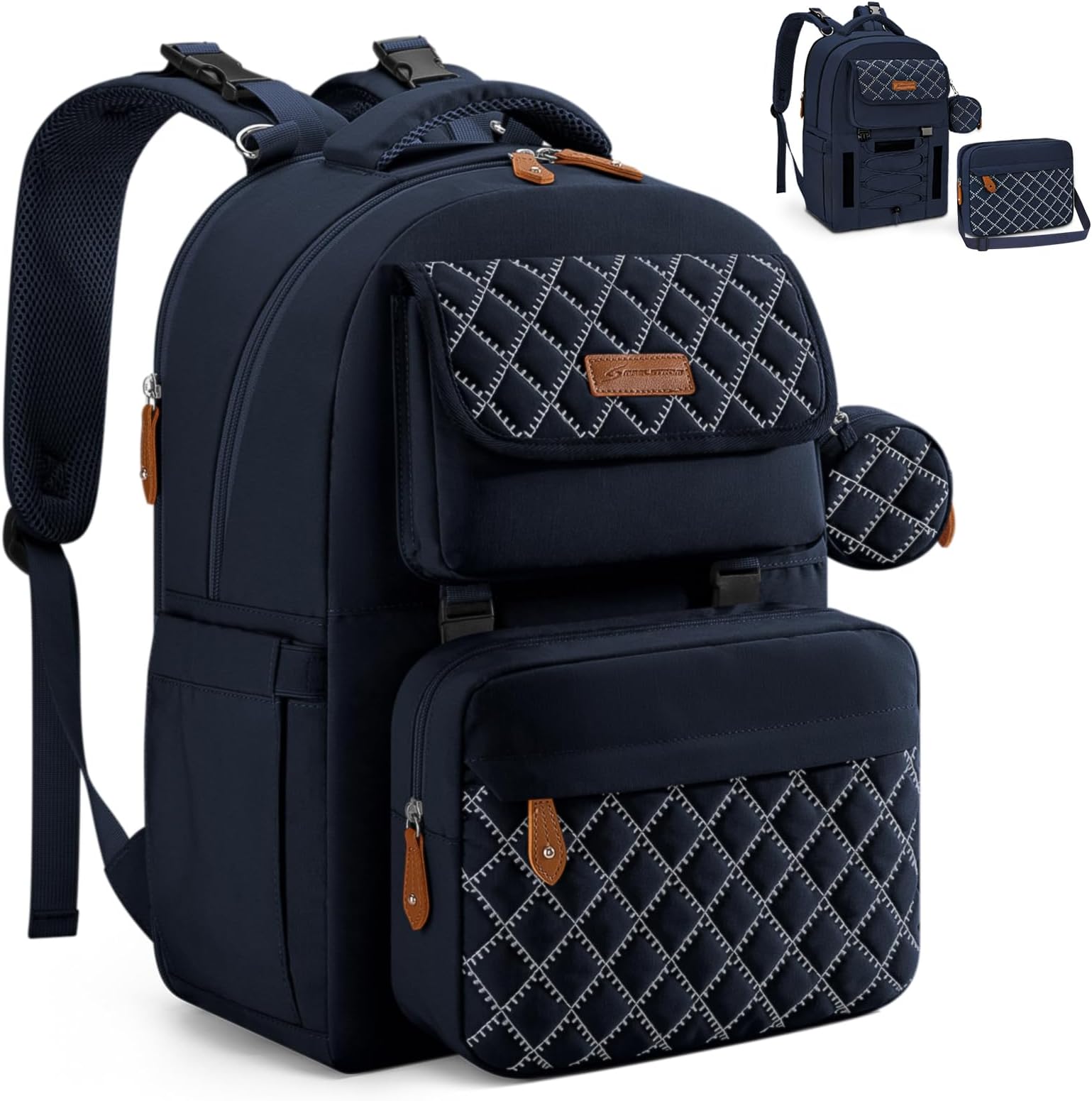 Diaper Bag Backpack - Expandable Large Baby Bag for 2 Kids/Twins Baby Stuff (45L MAX), with Removable Cross Body Bottle Bag for Mom/Dad,Stylish Nappy Bag Gift for Boys/Girl-Navy Blue