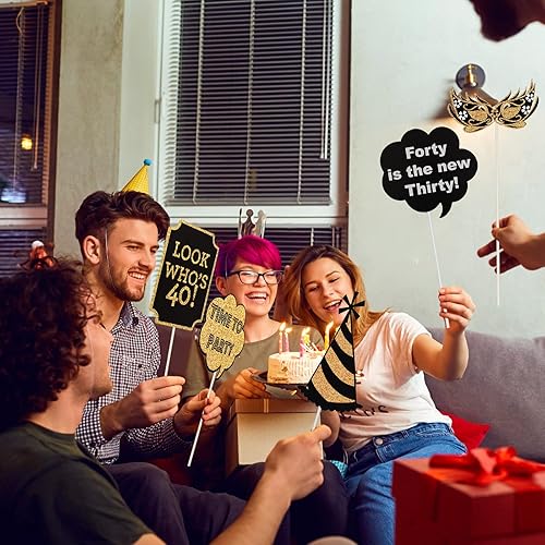 Miniatura 7 de Accesorios para cabina de fotos de 40 cumpleaños para adultos (41 unidades) para ella, él, anima a fiesta de cumpleaños de 40 años, decoraciones