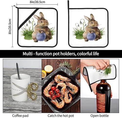Miniatura 6 de Juego de 2 soportes para ollas de huevos de Pascua, diseño de conejo, hojas de conejo, decoración de cocina, resistente al calor, forro de algodón,