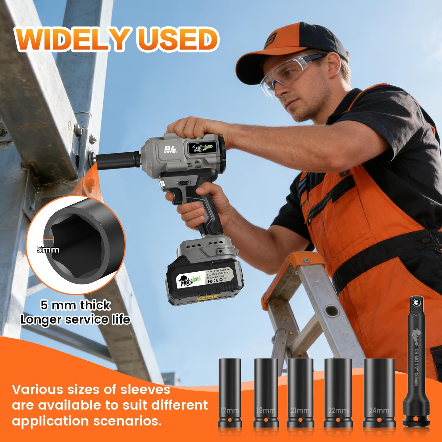 1/2 Cordless Impact Wrench, pistola de impacto 1/2, 21V Brushless 1500N.m/1106ft-lbs High Torque Impact Wrench, Dual 4.0Ah Battery Powered Impact Wrench with 5 Sockets, for Car Tire/Lug Nuts