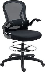 Vinsetto bureaustoel van gaas, ergonomische bureaustoel, tekenstoel met verstelbare voetring, in hoogte verstelbare draaistoel met wielen voor studie, zwart 60 x 56 x 110-132 cm