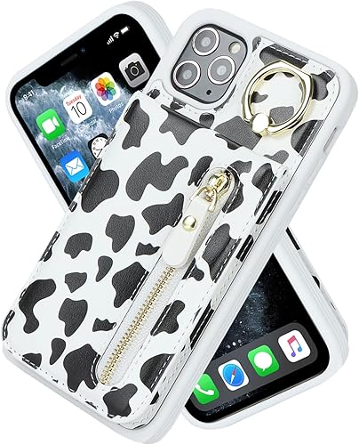 Miniatura 9 de Funda para iPhone 11 Pro con tarjetero para iPhone 11 Pro, cartera con tarjeta de crédito con anillo, cierre de cremallera, a prueba de golpes,