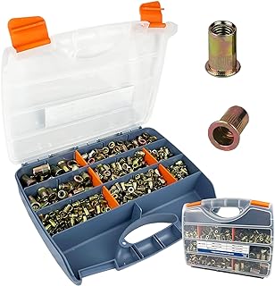 860pcs Rivet Nut Kit, SAE UNC Rivet Nuts Assortment 6#-32, 8#-32, 10#-24, 1/4"-20, 5/16"-18, 3/8"-16, 1/2"-13, Zinc Plated Finish, Carbon Steel Flat Head Insert Threaded Rivet Nut Tool Kit with Case
