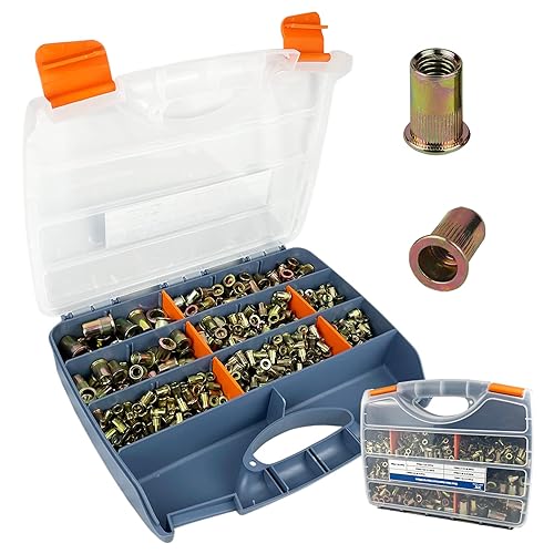 TR TOOLROCK Kit de 500 tuercas remachadoras, SAE UNC Surtido de tuercas remachadoras 6#-32, 8#-32, 10#-24, 14"-20, 516"-18, 38"-16, 12"-13, acabado