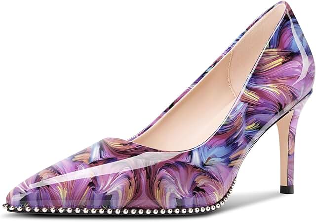 Castamere Women Beaded Pumps Pointed Toe Slip on Stiletto Mid Heels Basi...