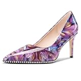 Castamere Women Beaded Pumps Pointed Toe Slip on Stiletto Mid Heels Basic Classic Dress Party Patent Leather 3.2 Inches Heels