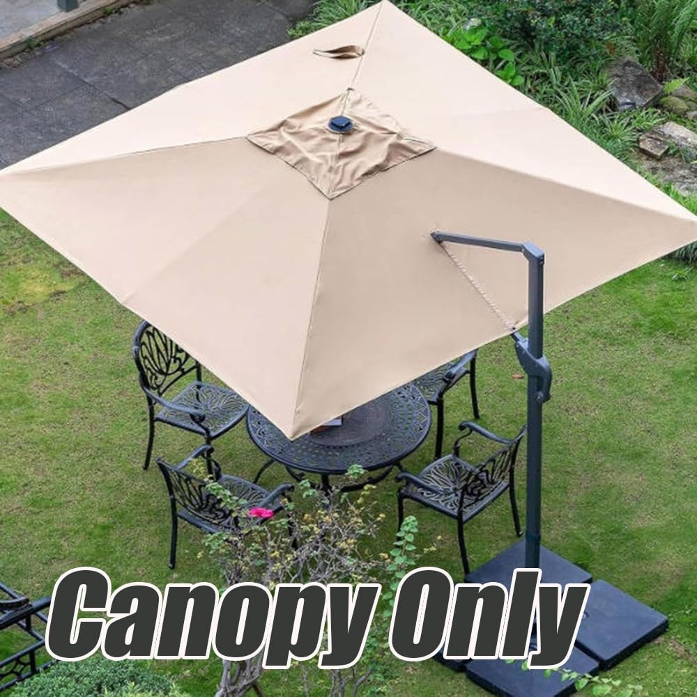 Quadrato Baldacchino di Ricambio 8 Stecche Telo di Ricambio per Ombrellone Decentrato 3×4m 2,5×2,5m Tessuto di Ricambio per Ombrellone da Giardino(Top,300x300cm (9.8x9.8ft))