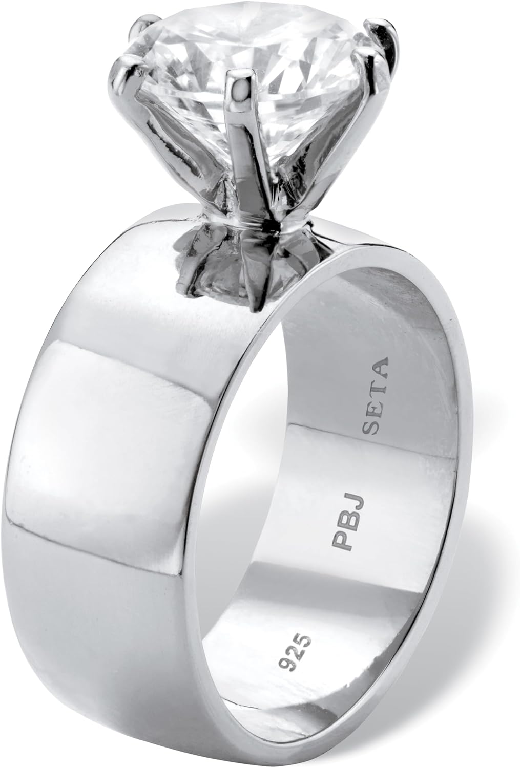 PalmBeach Sterling Silver Round Cubic Zirconia Solitaire Engagement Ring Sizes 5-14 - Image 2