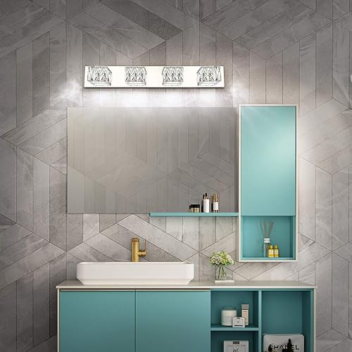 Miniatura 9 de ZUZITO Lámpara de tocador de baño con 4 luces, luces modernas de cristal para baño, regulables de 24 W, luces LED cromadas sobre el espejo, luz