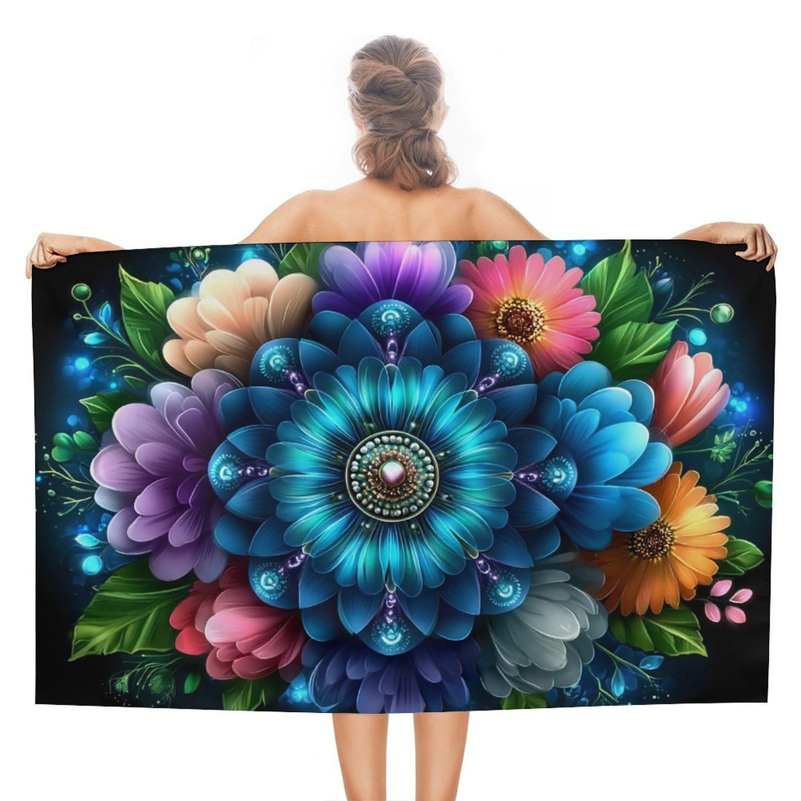 LSRCPD Colorful Mandala Pattern Flowers Beach Towel Sand Free Microfiber Large Shower Towels Multipurpose Absorbent for Bathroom Pool 130x80 CM