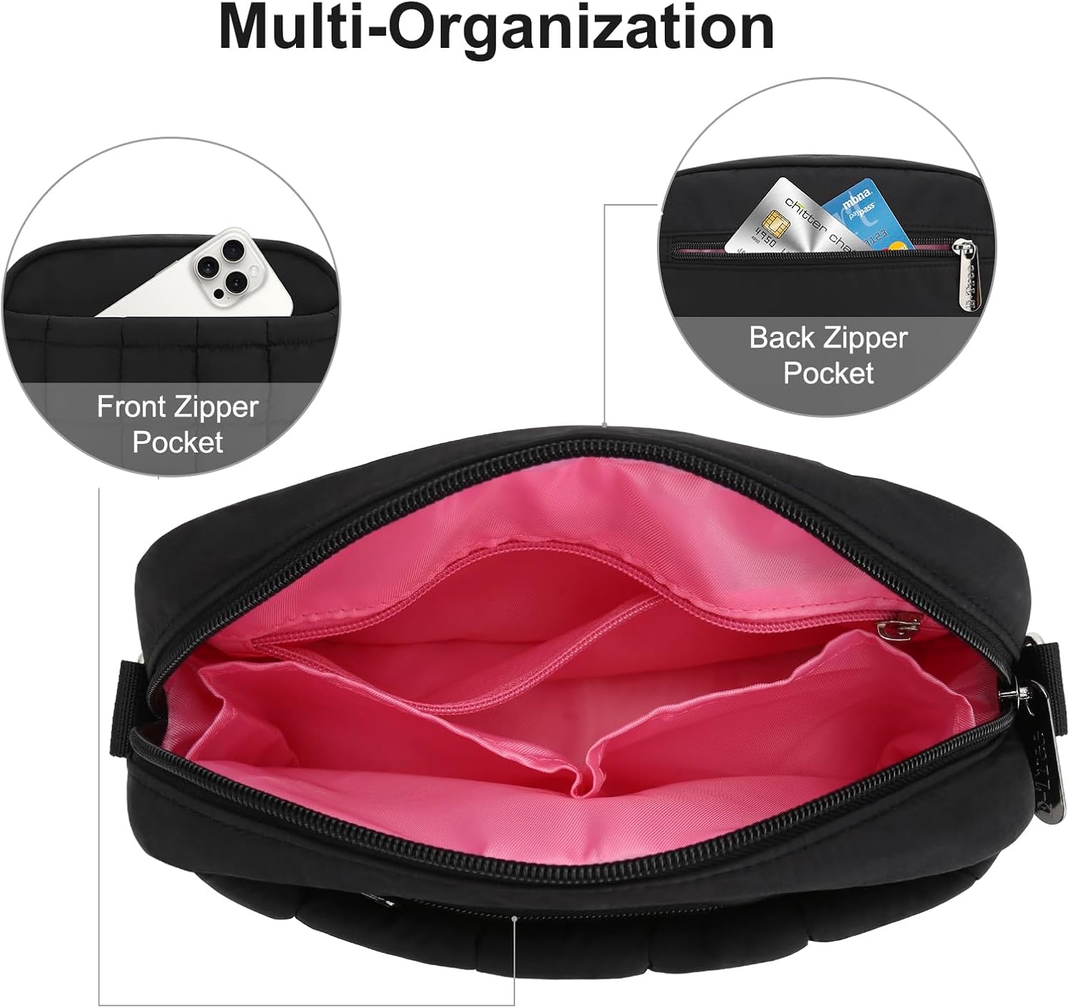 E-Tree Small Crossbody Bag for Women, Puffer Cross Body Purse, Nylon Quilted Shoulder Handbag with Multiple Pocket Black - Image 8