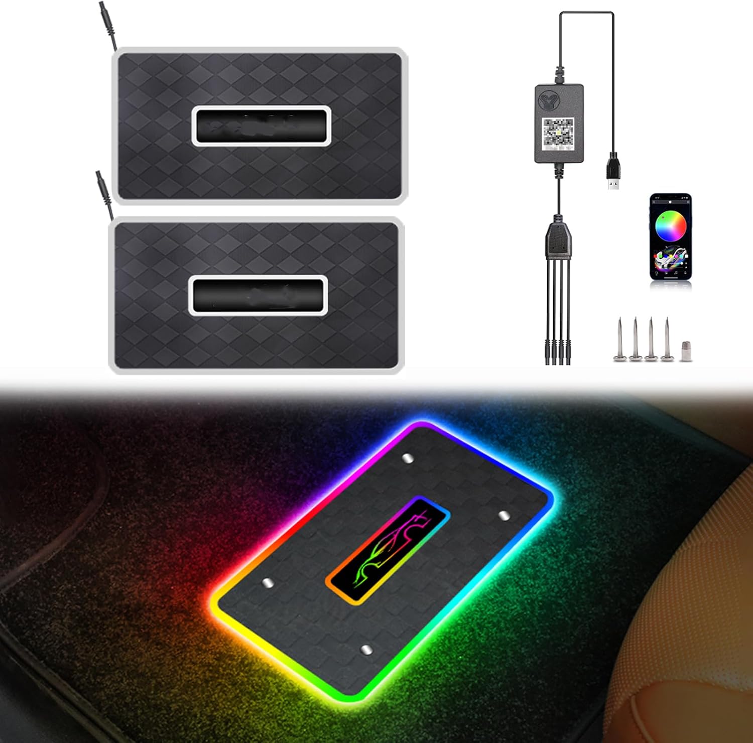 Customizable Car Floor Mats Lights, Customized Passenger Princesses Name/Personalized Text, Waterproof RGB Car Interior Lights App Control Universal Fit Car Interior Foot Mat Decoration Light