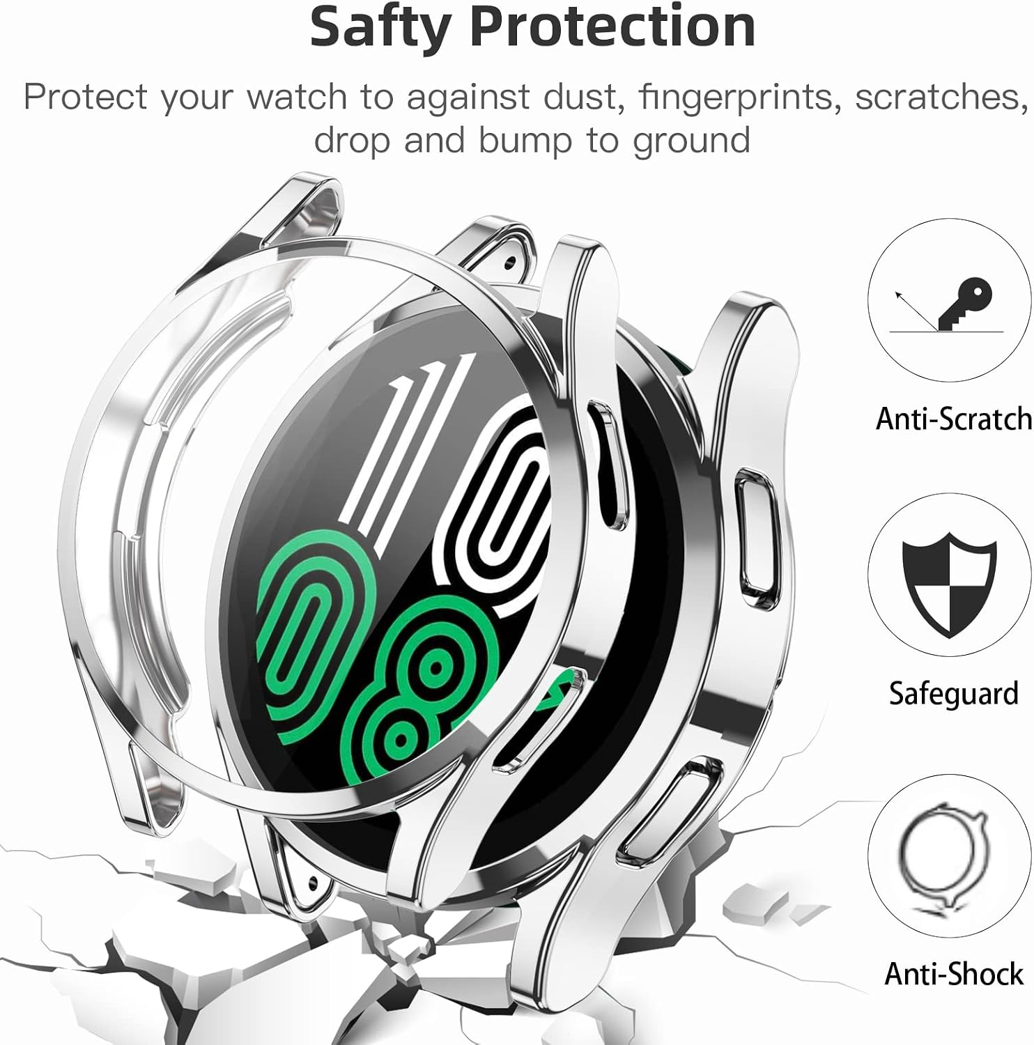 GEAK 3 Pack Compatible with Samsung Galaxy Watch 4 Screen Protector/Galaxy Watch 5 Case 40mm,Soft Flexible TPU Plated All-Around Cover Case for Samsung Watch 5/4 Smart Watch 40mm Black/Clear/Rose Gold