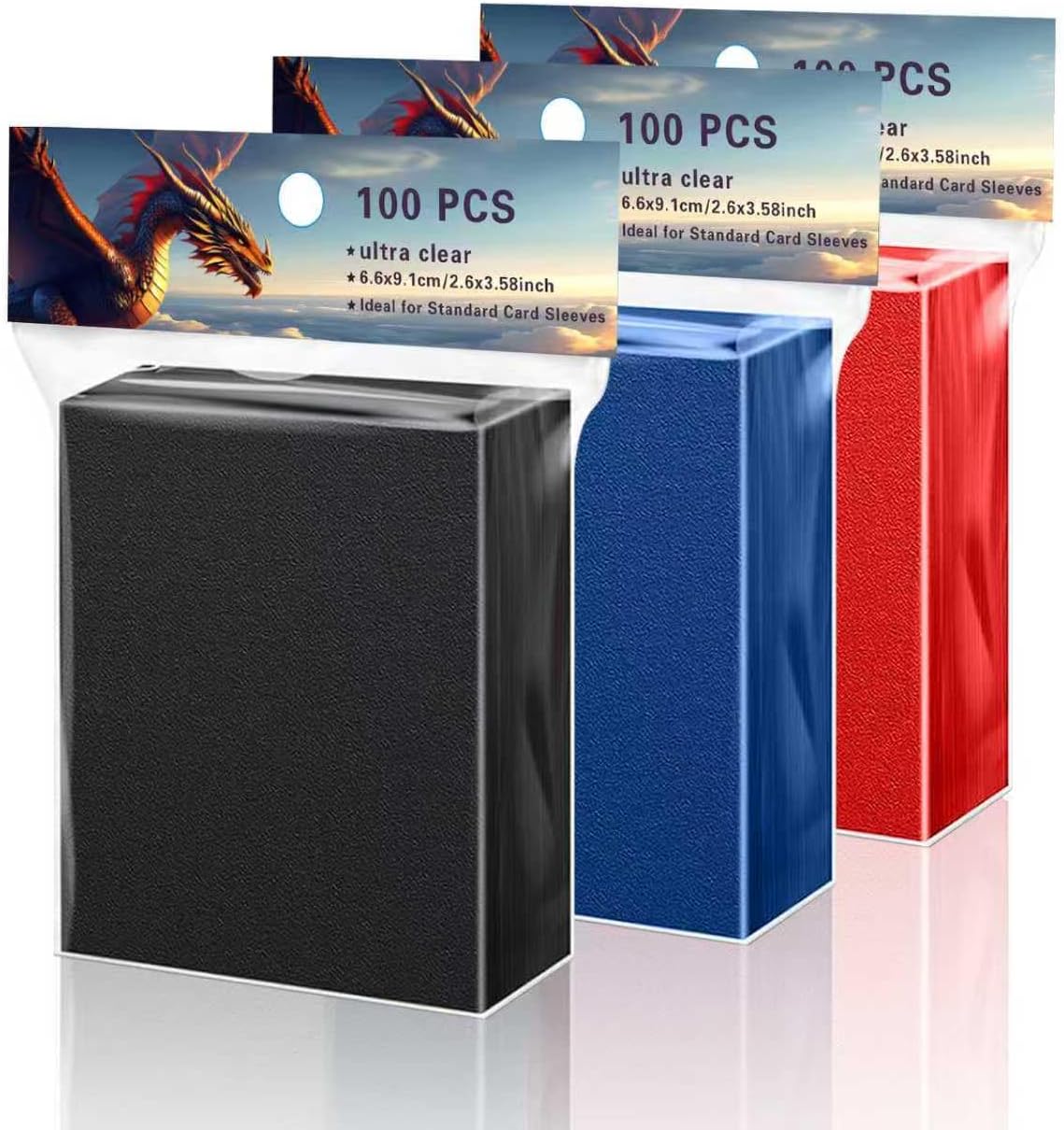 300CT MTG Card Sleeves for Trading Cards, 3 Colors Soft Standard Size Matte Sleeves - Compatible with Square Enix TCG, Arkham Horror, Final Fantasy, Lorcana Card Protectors Deck Sleeves (3Colors)