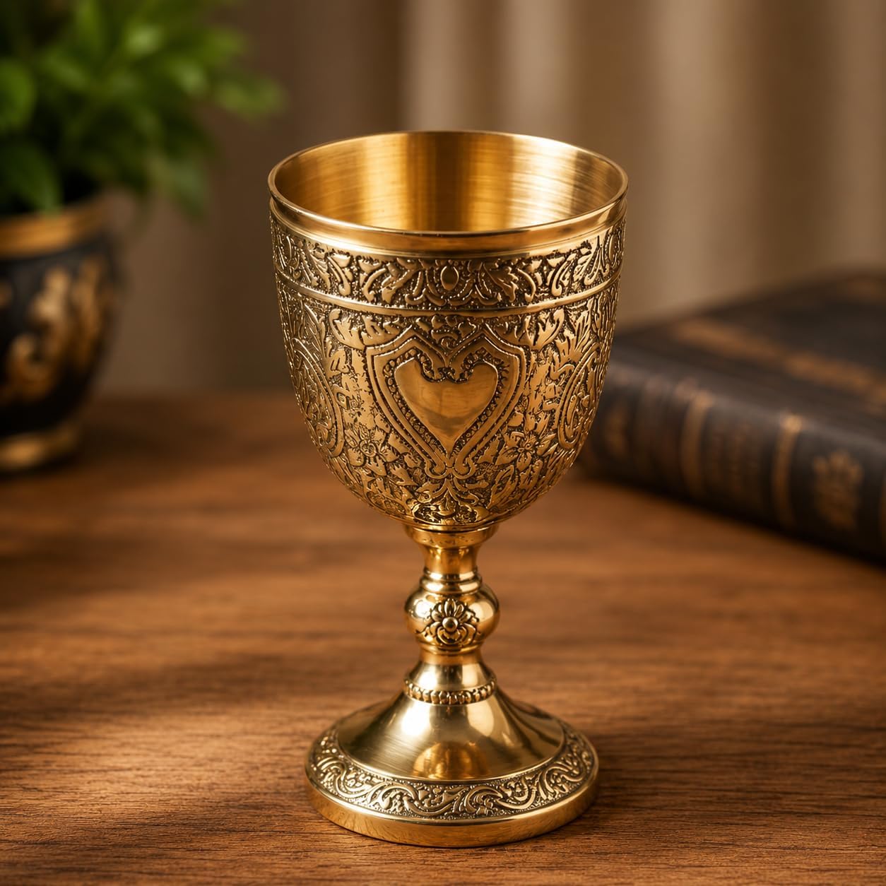 Personalized Brass Chalice, Engraved Gold Plated Wine Goblet, Renaissance Drinking Goblet Gold-Tone Engraved Brass Goblet Chalice Cup