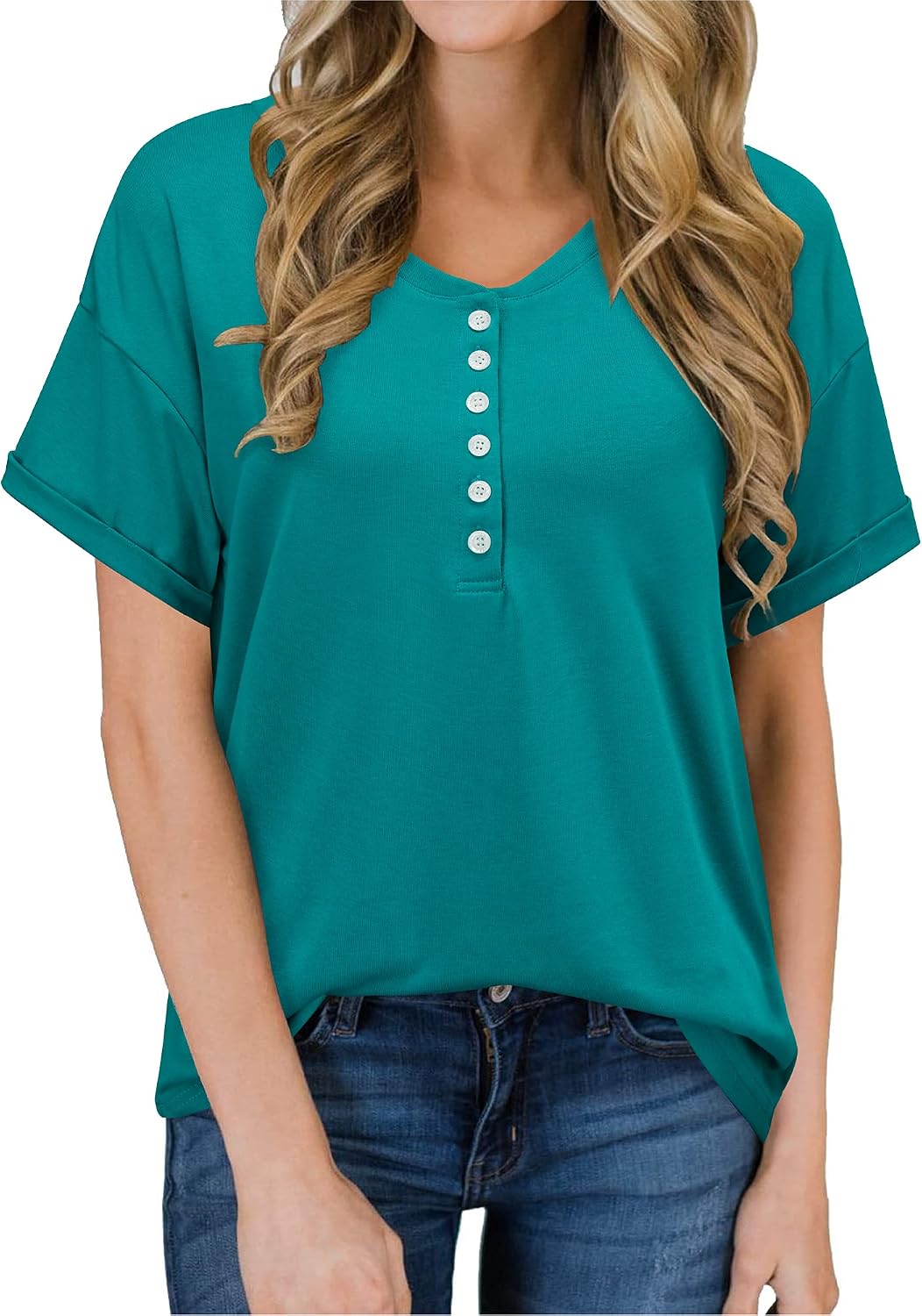ULTRANICE Womens Short/Long Sleeve T Shirts V-Neck Button Tops Casual Loose Henley Blouse