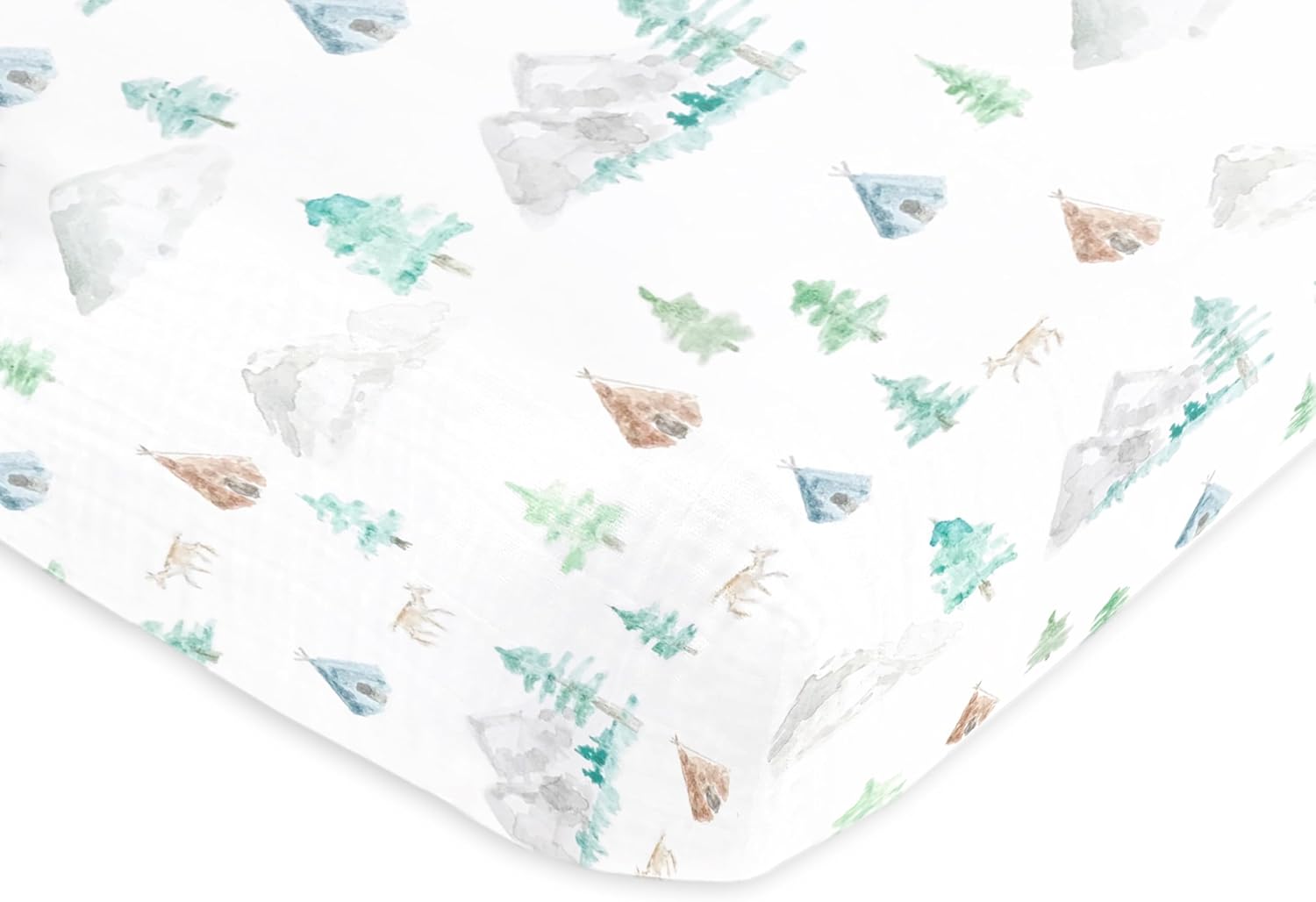 SwaddleDesigns Softest Cotton Muslin Fitted Crib Sheet, Toddler Sheet for Boys & Girls, Fits Standard Crib Mattress (28 x 52 inches), Watercolor Mountains & Trees
