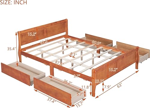 Miniatura 110 de Cama de plataforma de madera de tamaño individual con cabecera en forma de casa, soporte de listones de madera, para dormitorio de niños, niñas,