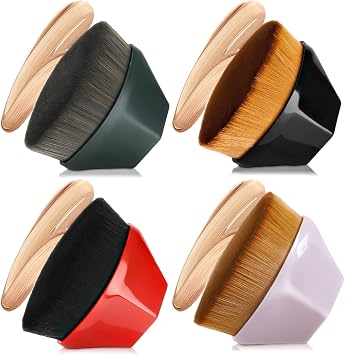 4PCS Foundation Makeup Brush,4 Color Foundation Brush for Liquid Makeup,Flat Top Kabuki Hexagon Makeup Brush,Flawless Kabuki Brush for Blending Liquid Cream Powder with Case Red+Green+Pink+Black