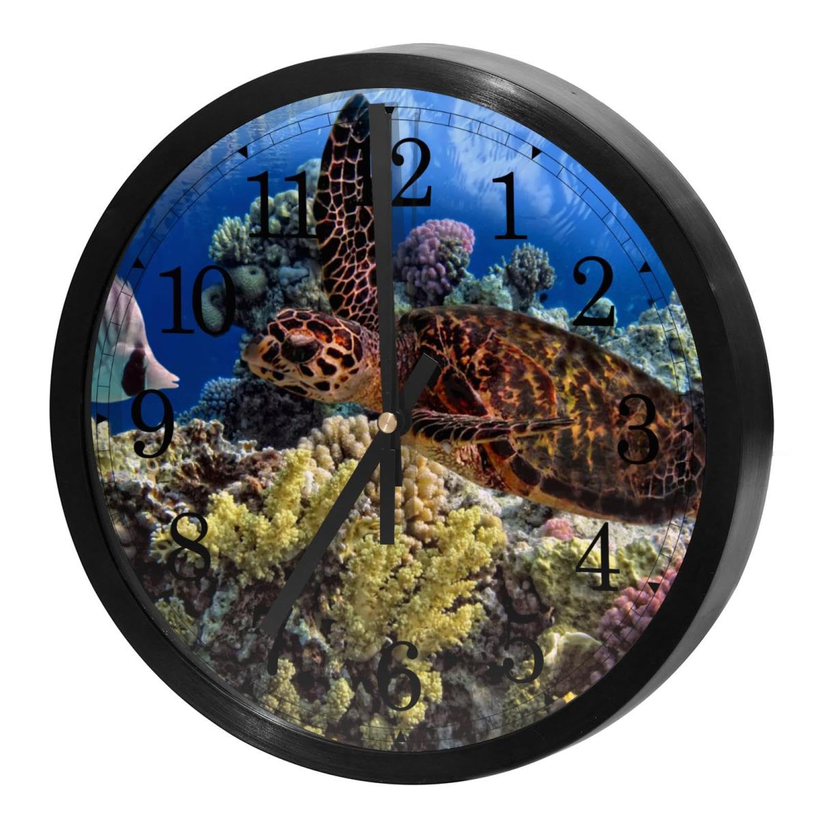 Horloge murale silencieuse à quartz motif tortue sous-marine pour décorer la cuisine