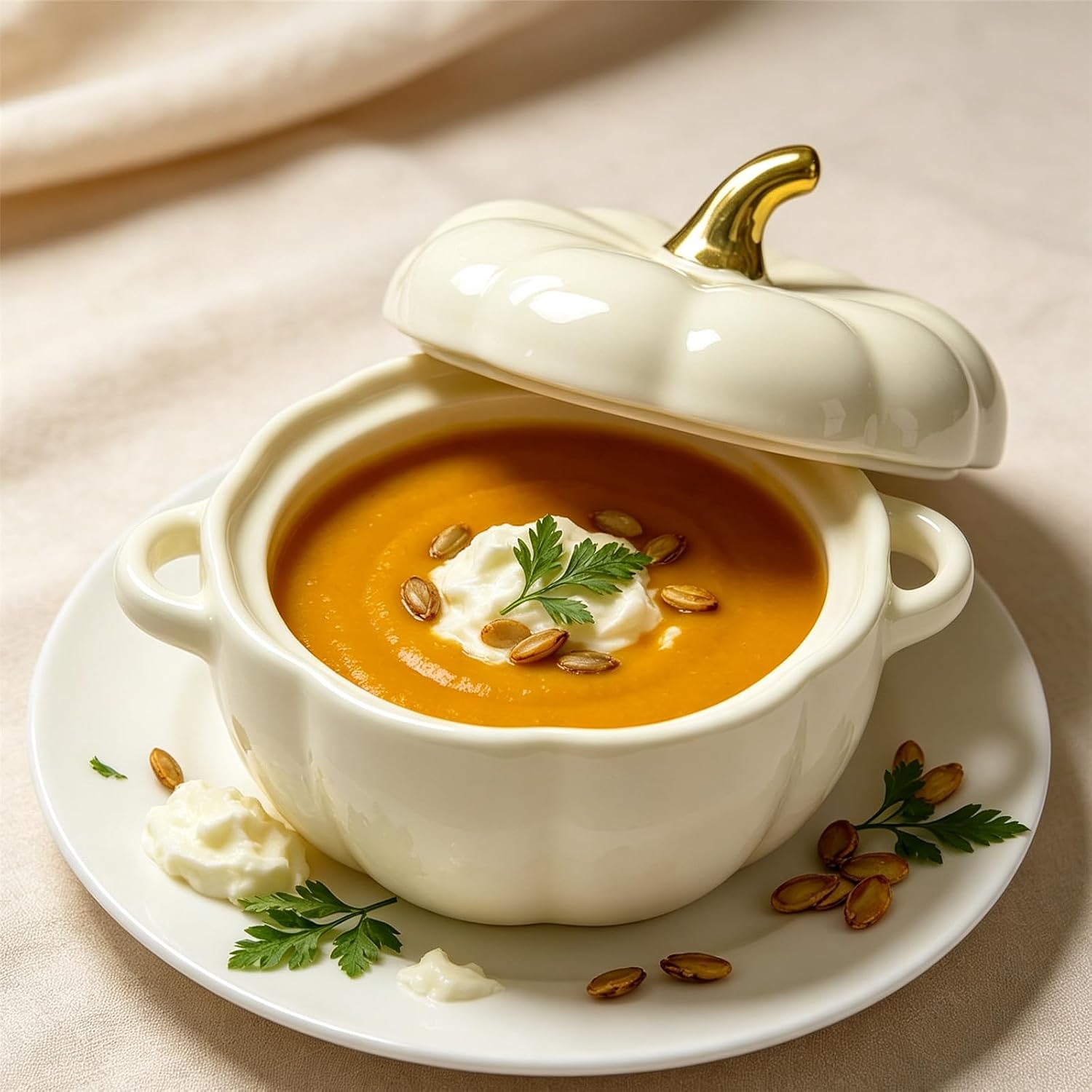 450ml Ceramic Pumpkin Shaped Soup Bowl, Creative Fashion Breakfast Bowl with Lid, Porcelain Bowl for Cereal Soup Rice Dessert Salad
