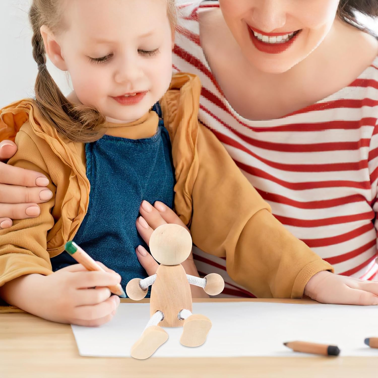 Kisangel Wooden DIY Doll Little Man Crafts 2-Pack Unfinished White Wood Figures 3.14X2.55X1.37In for Kids Art Projects Home Decoration and Painting