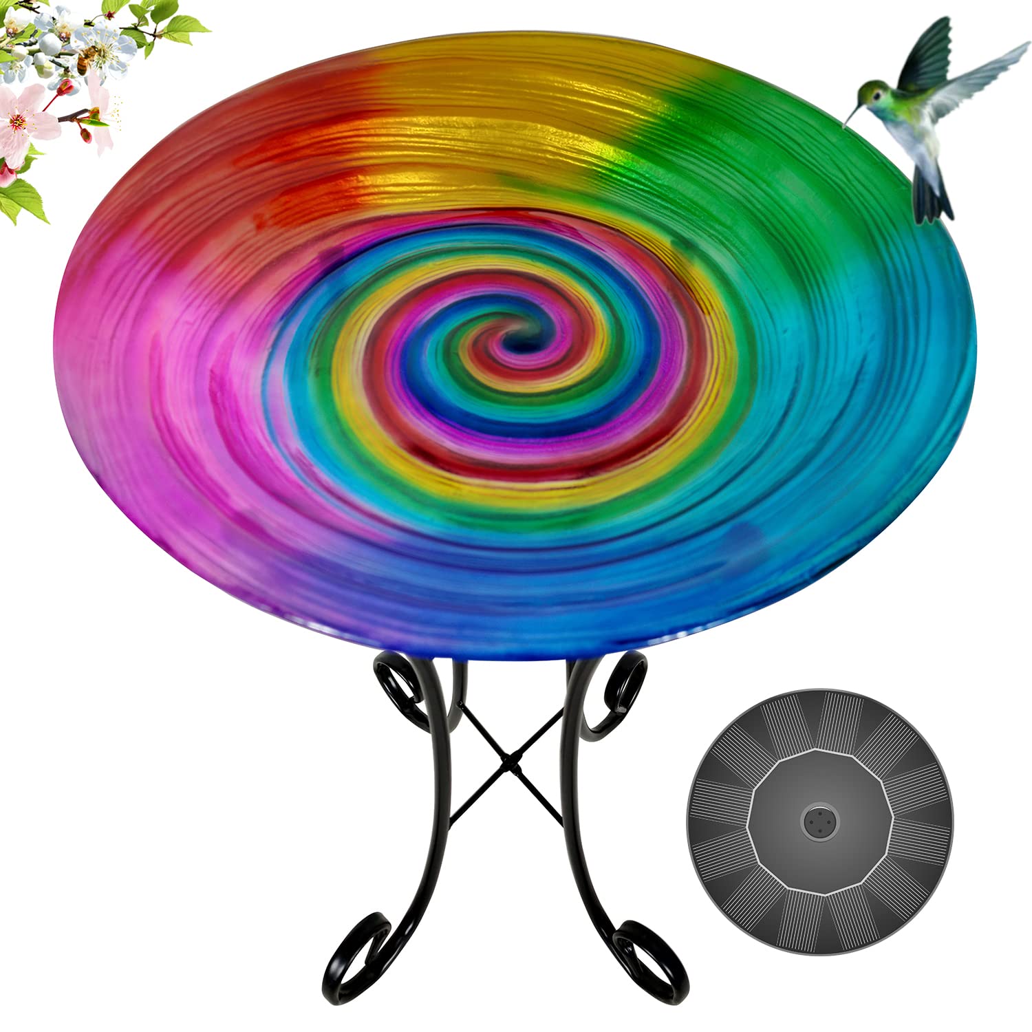 Amazon.com: Grateful Gnome Bird Baths for Outdoors Patio Garden Backyard  Hand Painted Glass Bowl Rainbow Lollipop Large 18 inch Bird Baths with 22  inch Tall Metal Stand - Includes A Free Solar