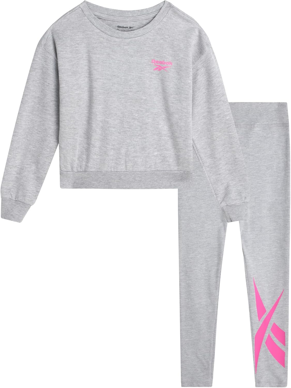 Reebok Girls Pants Set - 2 Piece Lightweight Long Sleeve Shirt and Girls Leggings Outfit - Breathable Athletic Outfits