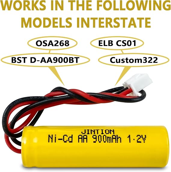 JINTION 1.2v 900mAh Ni-CD AA Exit Sign Emergency Light Battery Replacement Compatible with Unitech AA900mAh OSA268 ELB CS01 Lithonia Battery EXR LED EL M6 (2 Pack)