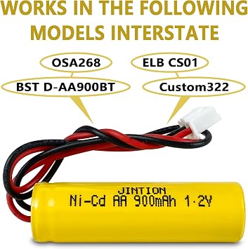 JINTION 1.2v 900mAh Ni-CD AA Exit Sign Emergency Light Battery Replacement Compatible with Unitech AA900mAh OSA268 ELB CS01 Lithonia Battery EXR LED EL M6 (2 Pack)