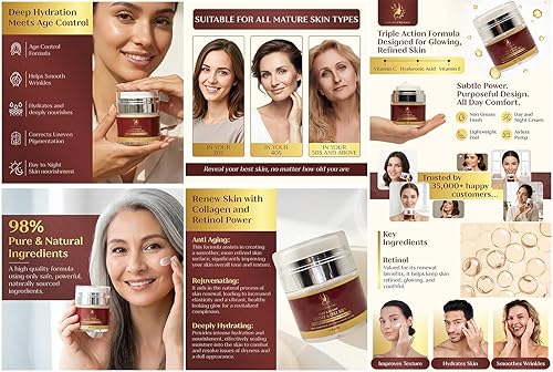 Miniatura 7 de Crema de retinol y colágeno para cara, hidratante antienvejecimiento con ácido hialurónico, crema hidratante de díanoche para mujeres y hombres,