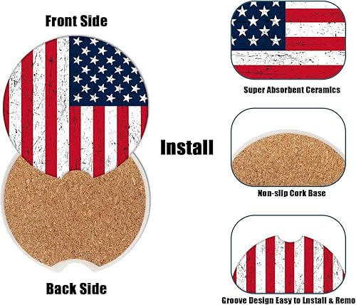 Miniatura 3 de Posavasos para automóvil, posavasos de cerámica absorbente con bandera estadounidense, posavasos para portavasos de automóvil, accesorios de Bandera