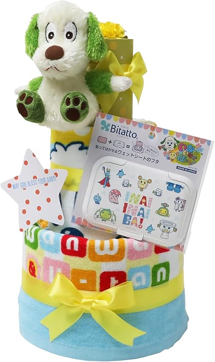 Amazon Co Jp うーたん ワンワン キャラクター いないいないばぁっ おむつケーキ 3段 出産祝い 名入れ刺繍 ダイパーケーキ ムーニーテープタイプｍサイズ ベビー マタニティ
