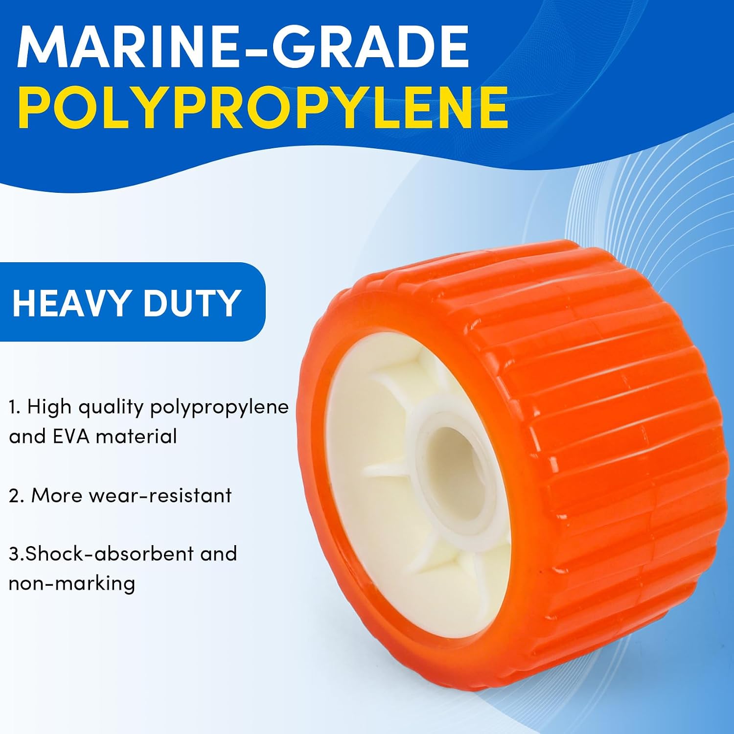 Condition photo showing New/Like New for boat trailer rollers 3" width x 5" od, ribbed boat trailer wobble roller marine ribbed wobble roller assembly kit with washers and pins for yacht parts orange-8 pack