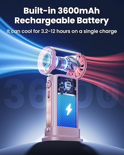 Miniatura 8 de Koonie Ventilador de mano portátil, ventilador a pilas con base, 8 horas, pantalla digital, 5 velocidades, ajustable a 90, mini ventilador