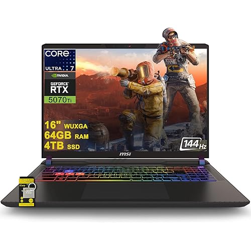 msi Vector 16 HX AI Gaming Laptop 16" WUXGA IPS 144Hz Intel 20-core Ultra 7 255HX (>i9-14900HX) 64GB DDR5 4TB SSD GeForce RTX 5070 Ti RGB Backlit Thunderbolt5 Win11 ICP Hub w/Copilot AI PC