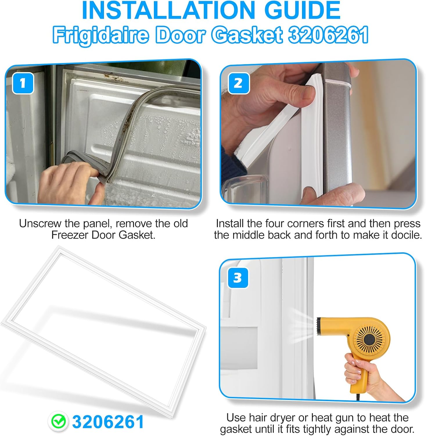 Upgraded 3206261 Freezer Door Gasket Compatible with Frigidaire Refrigerator Freezer Door Gasket White 31.34"x65.75" 5300129798 Door Gasket For Kenmore Upright Freezer Door Gasket Seal Replacement