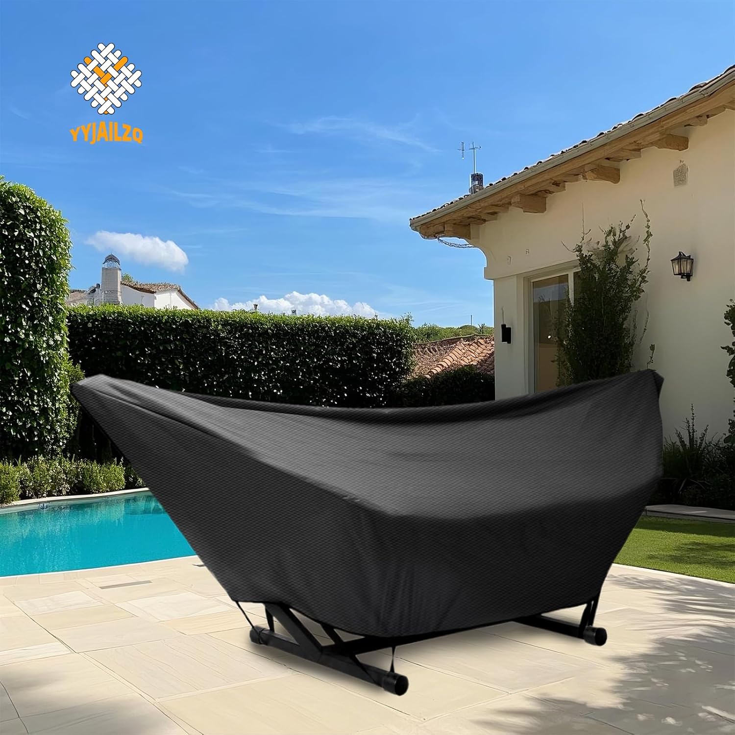 Hammock Cover Waterproof,10-15FT Outdoor Hammock Covers with Elastic Ropes,Adjustable Buckle and Zip,420D Oxford HammockBeds Cover for Garden,Patio,Beach Hammocks Stand (Black, 15FT)