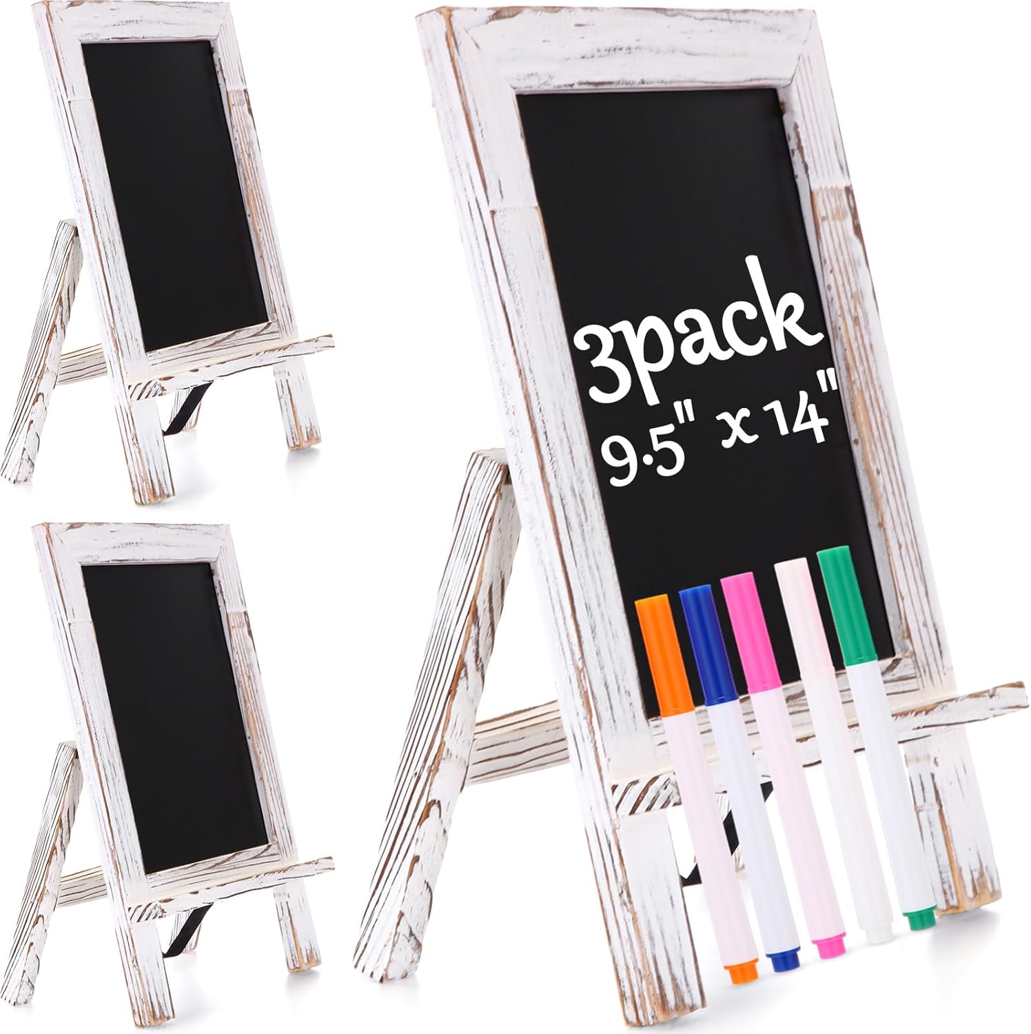 Harloon 3 Pack Christmas Office Products Framed Tabletop Chalkboard Sign 9.5" x 14" with Built-in Ledge and Folding Stand with 5 Chalk Marker for Wedding Kitchen School Birthday(Whitewash)