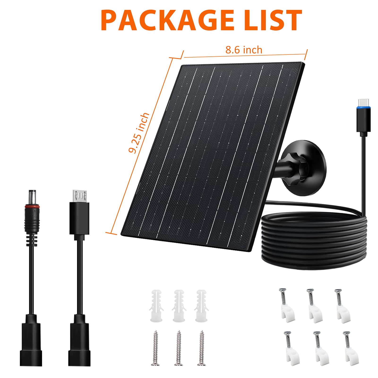 Zivif Panneau solaire 10 W pour caméras de sécurité avec USB-C/USB/DC 5,5 x 2,1 mm Prot