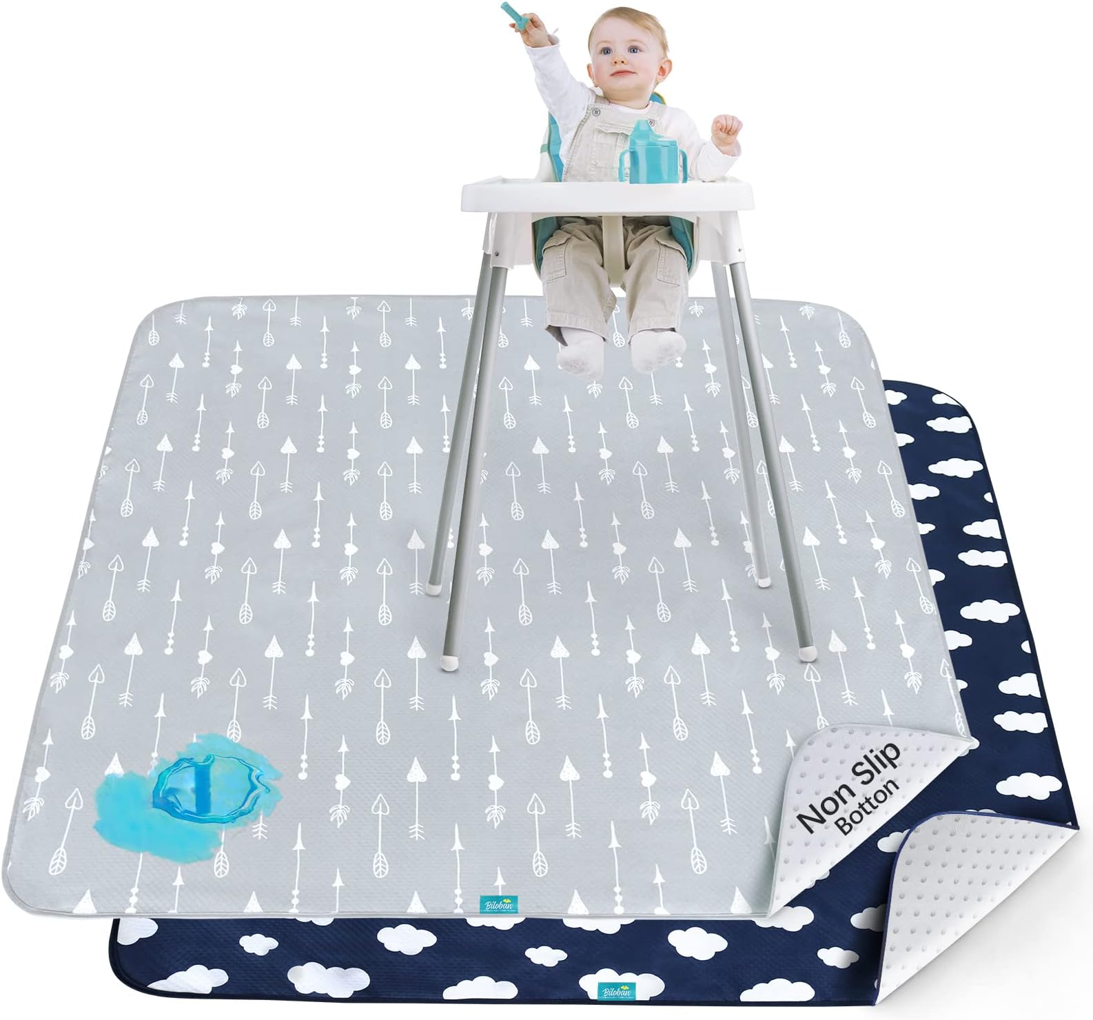 Splat Mat 2 Pack for Under High Chair & Arts & Crafts & Eating Mess, Waterproof Baby Playtime Anti-Slip Mat for Floor or Table, Reusable & Portable Splash Mat 42” ×46”