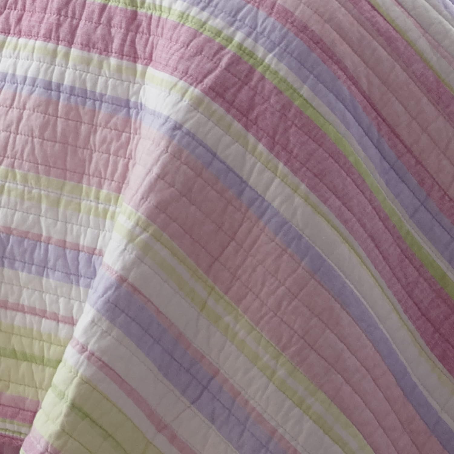 Levtex Home - Merrill Quilt Set - Full/Queen Quilt and Two Standard Shams - Striped - Pink, Green, and Purple - Quilt (86x86in.) and Shams (20x26in.) - Reversible - Cotton