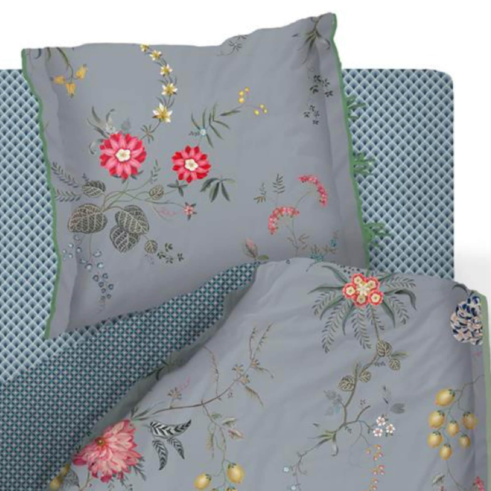 Pip Studio Bettwäsche Fleur Grandeur aus 100% Baumwolle Perkal mit Blumenmuster und Wendeoptik, Blau, 135 x 200 cm