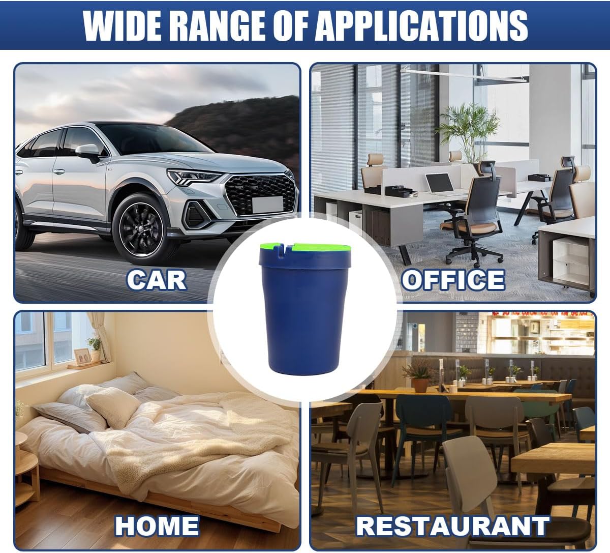 5PCS Outdoor Butt Bucket Car Ashtray with Lid for Cup Holder - Glow in The Dark Smokeless Self-Extinguishing Cigarette Ashtray - Smellproof Portable Ash Holder Trash Can for Truck Home Office (Blue)