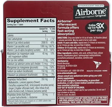 Airborne Very Berry Effervescent Tablets, 10 count - 1000mg of Vitamin C - Immune Support Supplement (Packaging May Vary) ( Pack of 9)