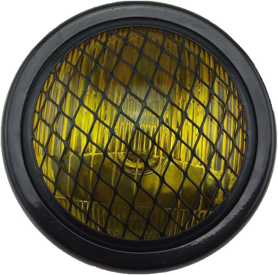 6.5" Motorcycle Headlight w/Grille for Bobber Cafe Racer Cruiser Vintage Style (Amber Lens)